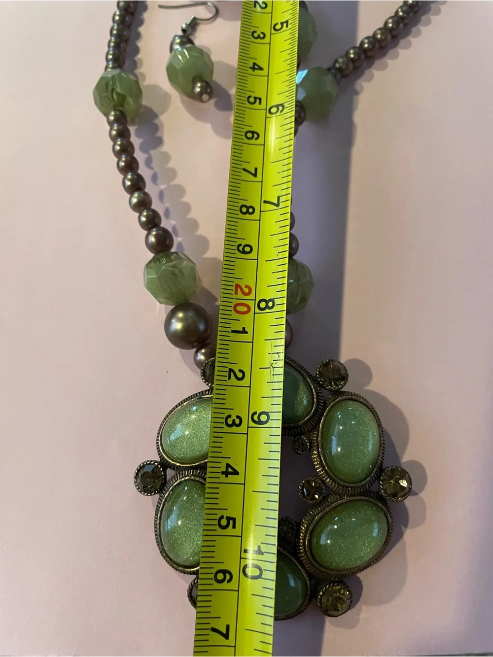 Modern Plastic Statement Green & Copper Tone Jewelry Set #9072 💎